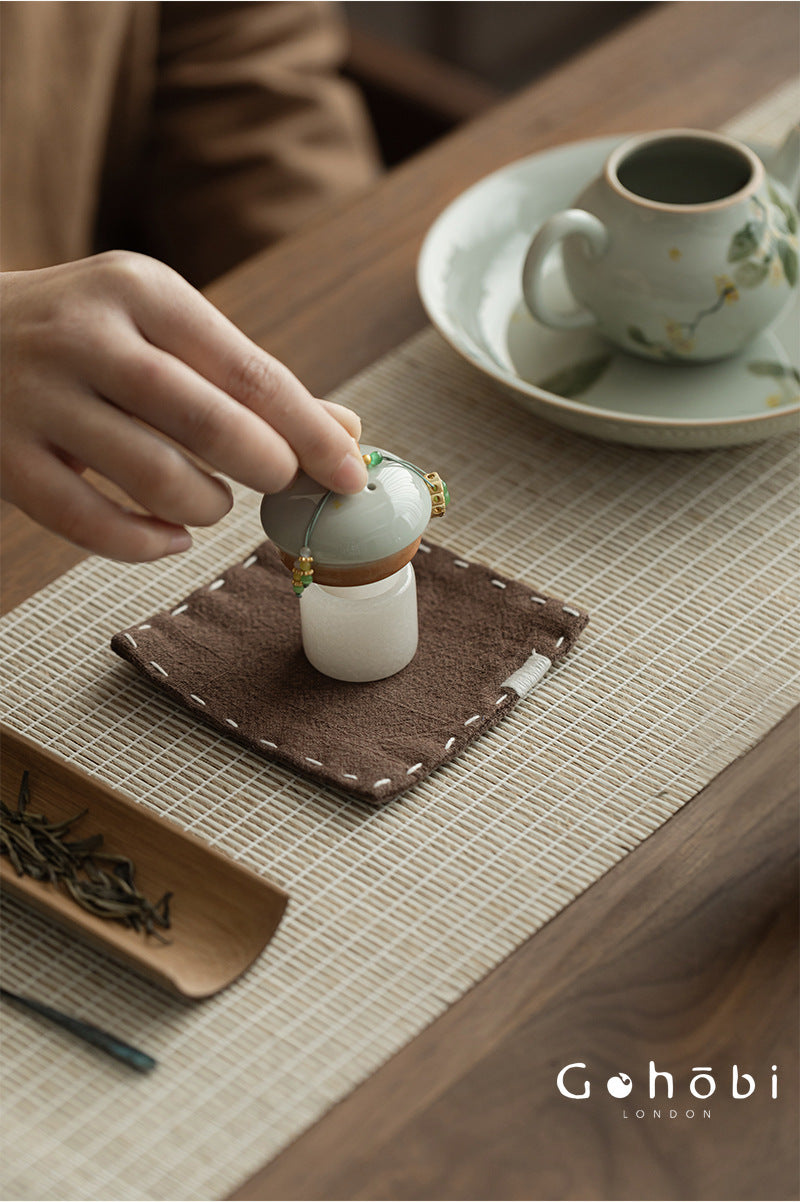 Gohobi Japanese Style Ramie Embroidered Coaster – Handmade Fabric Tea Cup Mat