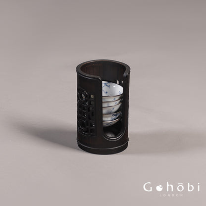 Gohobi Bamboo Woven Tea Cup Holder Basket – Zen Style Tea Set Storage Tube & Chopstick Basket