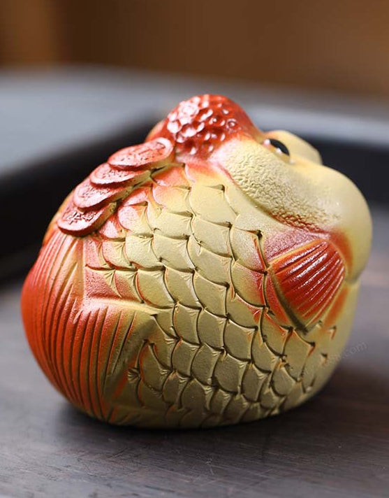 Gohobi Handmade Ceramic YiXing Clay Goldfish Ornament Tea pet