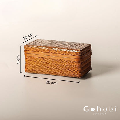 Gohobi Handmade Lacquer Bamboo Woven Storage Box – Large Tea Ceremony Utensil & Jewellery Storage Box