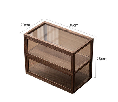 Gohobi Walnut Wood Glass Tea Cabinet (Two Single Sliding Door)