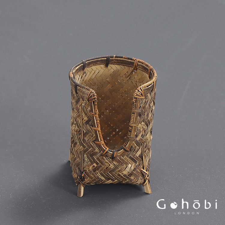 Gohobi Bamboo Woven Tea Cup Holder Basket – Zen Style Tea Set Storage Tube & Chopstick Basket