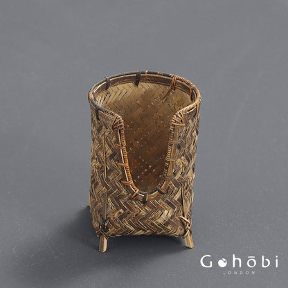 Gohobi Bamboo Woven Tea Cup Holder Basket – Zen Style Tea Set Storage Tube & Chopstick Basket