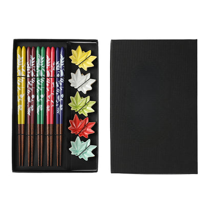 Gohobi A Set of 5 Pairs of Wooden Chopsticks and Rests