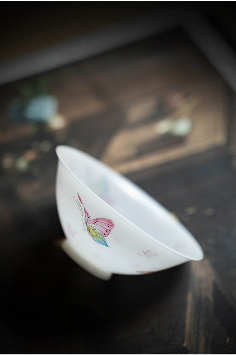 Gohobi Hand-painted Jade White Floral Porcelain Tea Cup