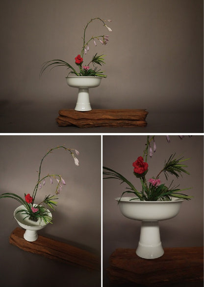 Gohobi High-Foot Ikebana Ceramic Vase – Handmade Zen Flower Arrangement Vessel