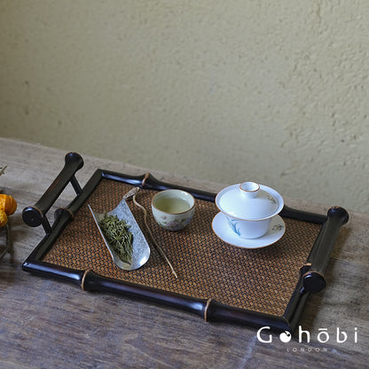 Gohobi Handmade Bamboo Braided Tea Tray – Zen Dry Brewing Table & Tea Set Storage Tray