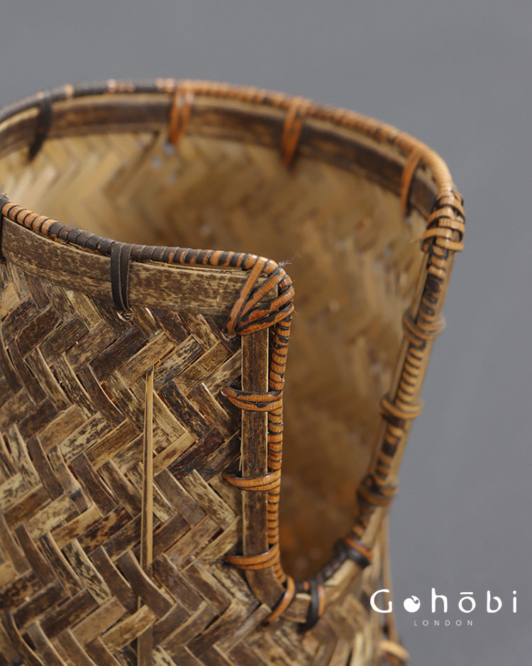 Gohobi Bamboo Woven Tea Cup Holder Basket – Zen Style Tea Set Storage Tube & Chopstick Basket