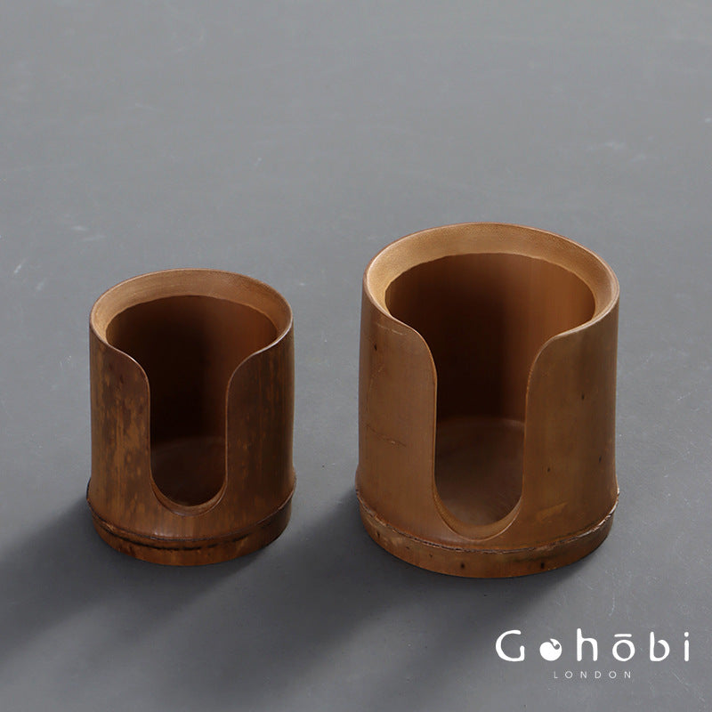 Gohobi Bamboo Woven Tea Cup Holder Basket – Zen Style Tea Set Storage Tube & Chopstick Basket
