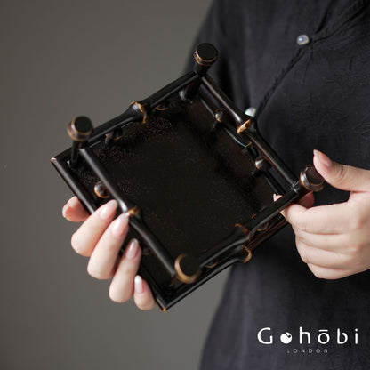 Gohobi Handmade Bamboo Display Table – Retro Tea Set Storage Shelf & Decorative Base