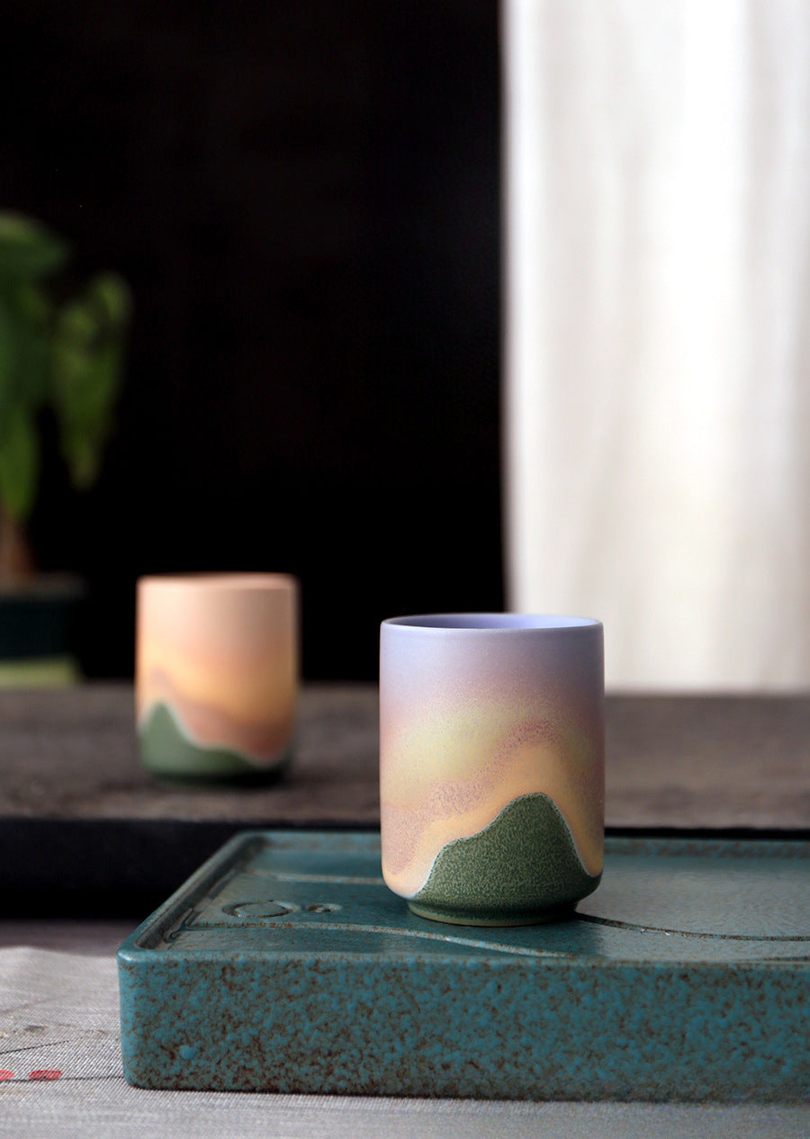 Gohobi Ceramic Japanese Style Green Pink Tea Cup Yunomi