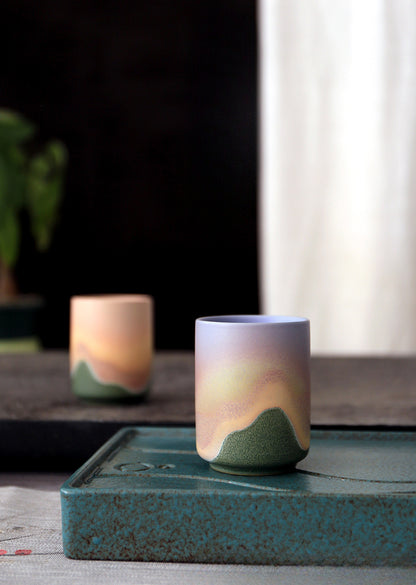 Gohobi Ceramic Japanese Style Green Pink Tea Cup Yunomi