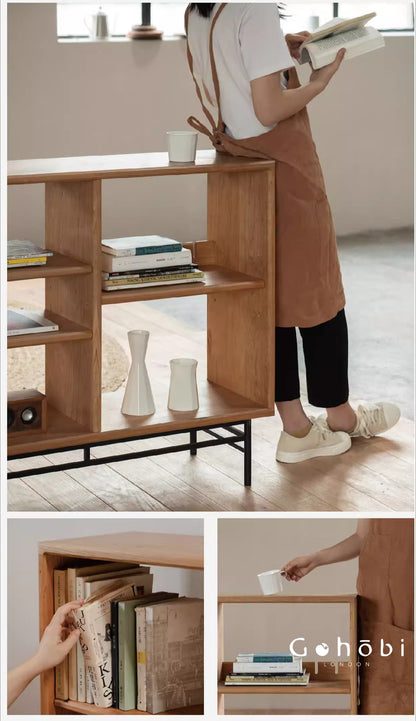 Gohobi Nordic Cherry Wood Solid Wood Bookcase – Handmade Storage Cabinet for Living Room or Study | FSC Certified Furniture