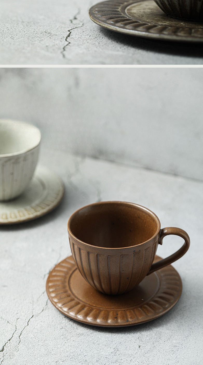 Gohobi Handmade Vintage Stoneware Coffee Mug and Saucer Set