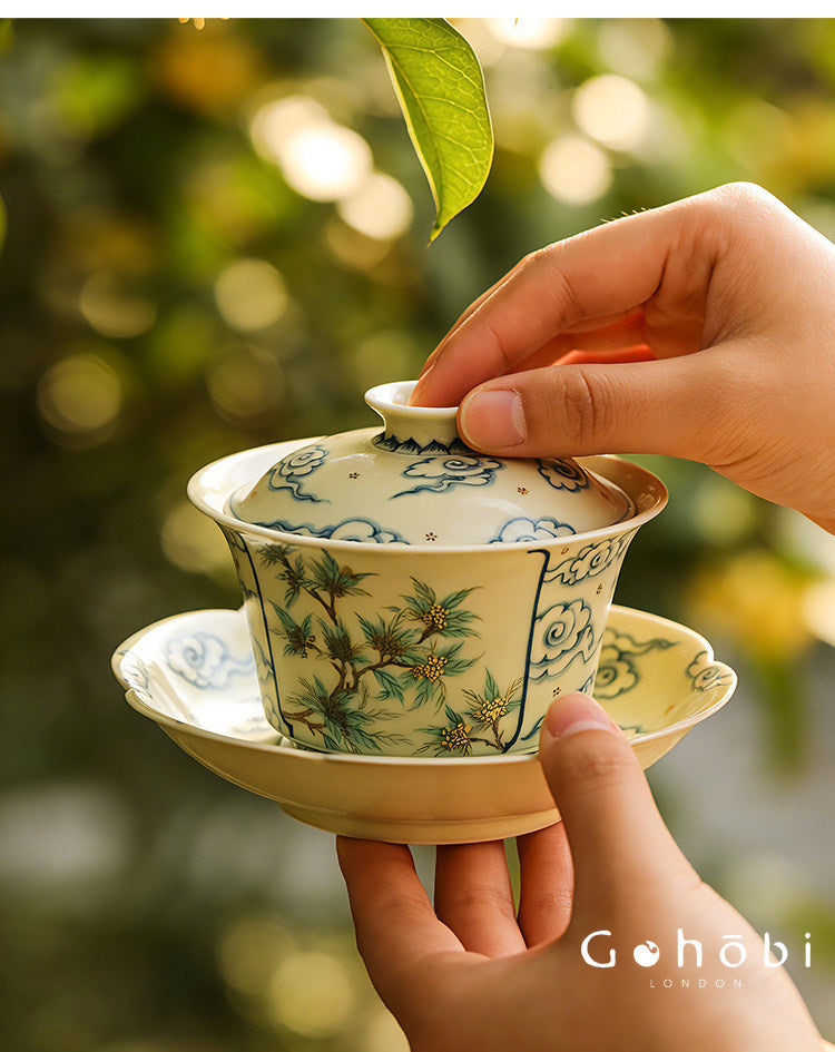 Gohobi Jingdezhen Blue and White Porcelain Gaiwan or Teacup – Hand-Painted Ceramic Tea Ware