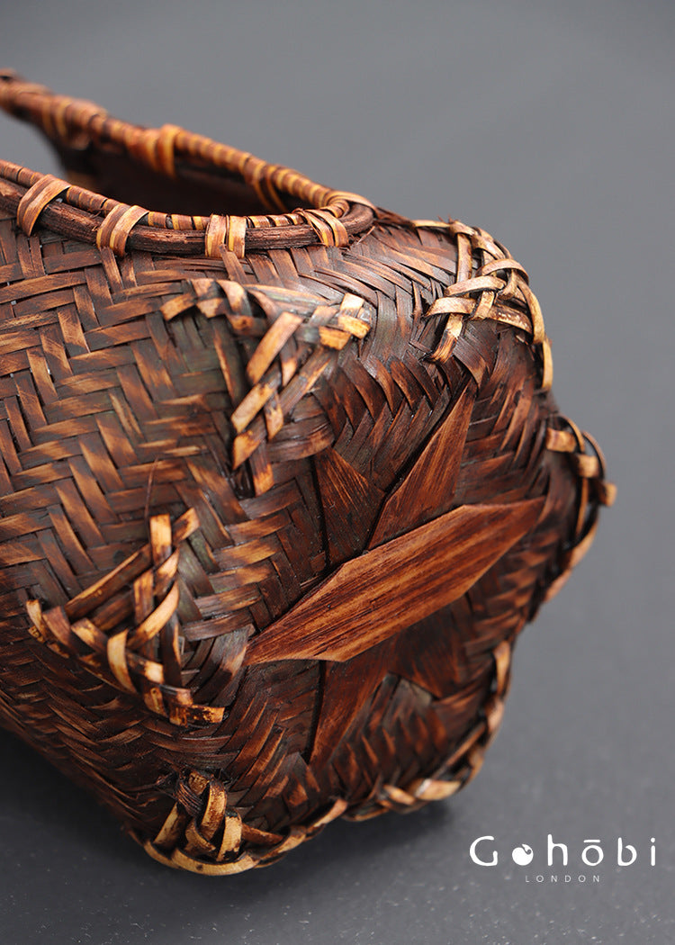 Gohobi Bamboo Woven Tea Cup Holder Basket – Zen Style Tea Set Storage Tube & Chopstick Basket