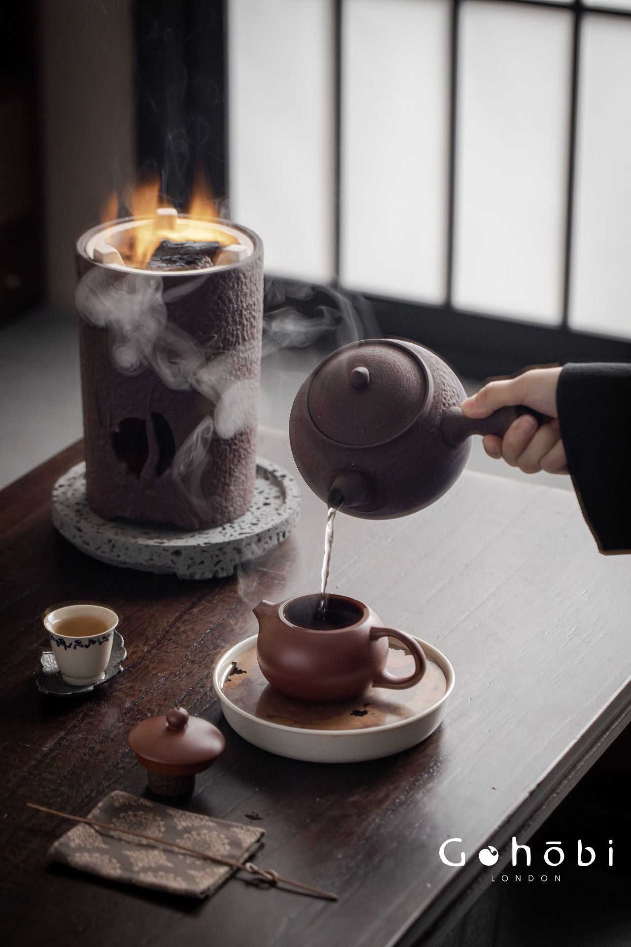 Gohobi Coarse Pottery Wind Stove Tea Set – Japanese Retro Charcoal-Style Kettle