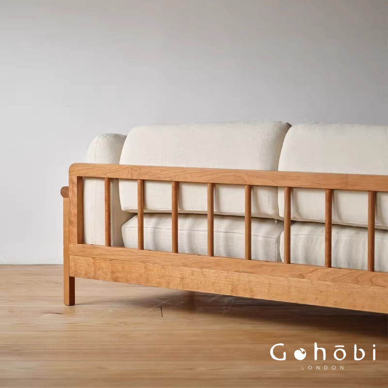 Gohobi Nordic Solid Wood Fabric Sofa – Handmade Double Sofa for Living Room or Small Apartment | FSC Certified Furniture