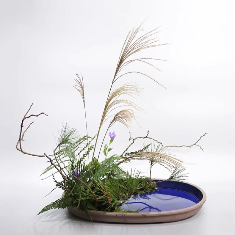 Gohobi Extra Large Oval Ikebana Bowl – Japanese Ceramic Flower Arrangement Vessel