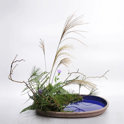Gohobi Extra Large Oval Ikebana Bowl – Japanese Ceramic Flower Arrangement Vessel