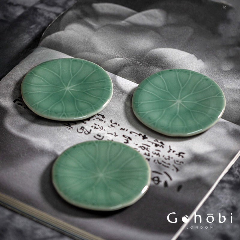 Gohobi Handmade Lotus Leaf Coaster – Ceramic Teacup Holder for Gongfu Tea