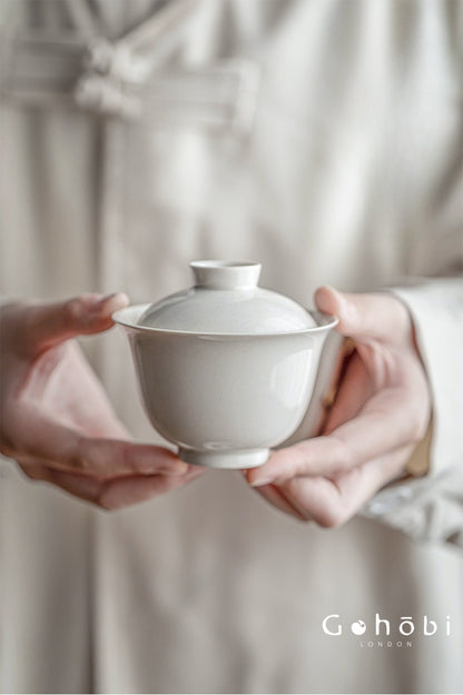 Gohobi Plant Ash Glaze Gaiwan – Song Style Handmade Ceramic Covered Tea Bowl