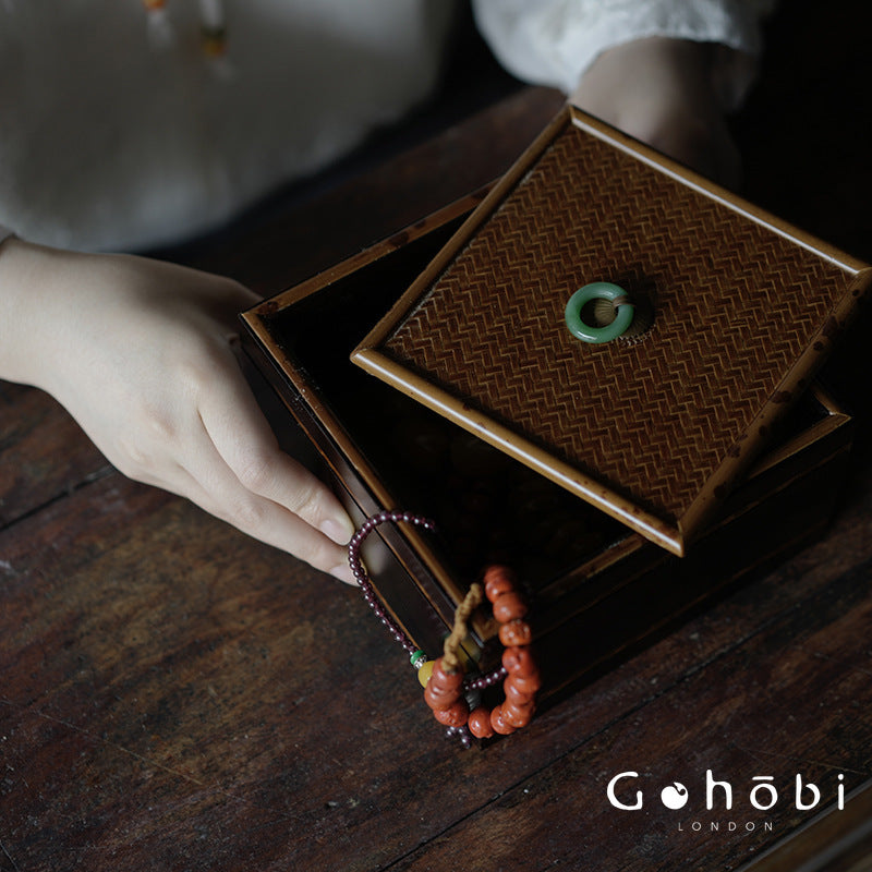 Gohobi Xiangfei Bamboo Storage Box – Embroidered Bamboo Jewellery and Sewing Storage Case