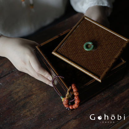 Gohobi Xiangfei Bamboo Storage Box – Embroidered Bamboo Jewellery and Sewing Storage Case