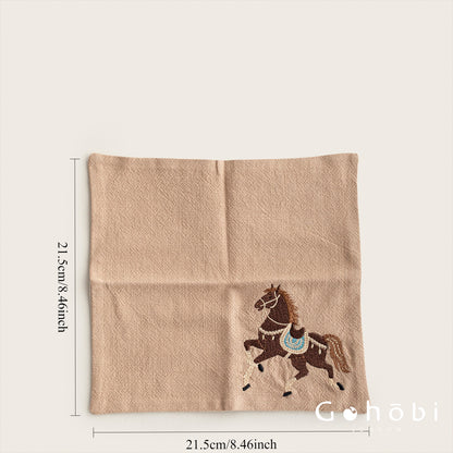 Gohobi Cotton Linen Embroidered Horse Tea Towel – Thick Absorbent Square Tea Cloth