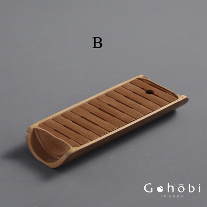 Gohobi Natural Old Bamboo Tea Tray – Water Storage Kung Fu Tea Tray Portable Wet Tea Table