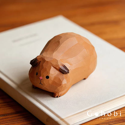 Gohobi Handcrafted Wooden Guinea Pig Ornament – Cute Solid Wood Animal Sculpture Home Decor