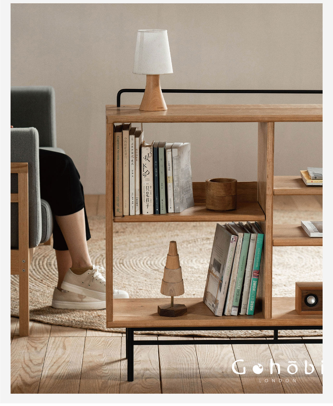 Gohobi Nordic Cherry Wood Solid Wood Bookcase – Handmade Storage Cabinet for Living Room or Study | FSC Certified Furniture