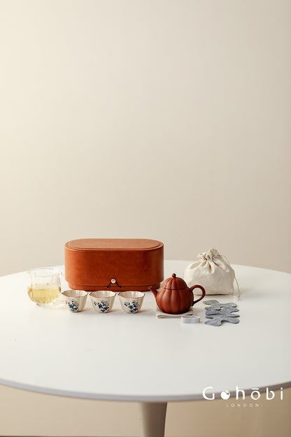 Gohobi Zhu Ni Yixing Purple Sand Travel Tea Set – Portable Gongfu Tea Set with Leather Case