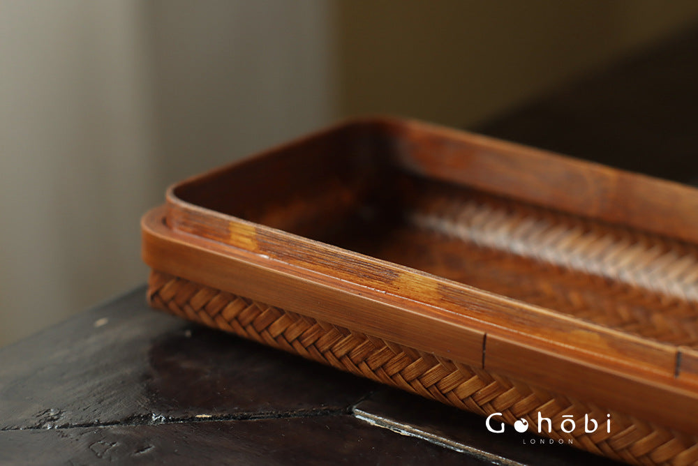 Gohobi Handmade Lacquer Bamboo Woven Storage Box – Large Tea Ceremony Utensil & Jewellery Storage Box