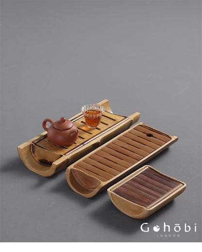 Gohobi Natural Old Bamboo Tea Tray – Water Storage Kung Fu Tea Tray Portable Wet Tea Table