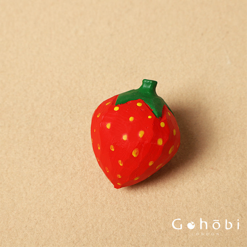 Gohobi Handcrafted Wooden Strawberry & Carrot Ornament – Solid Wood Fruit and Vegetable Decor
