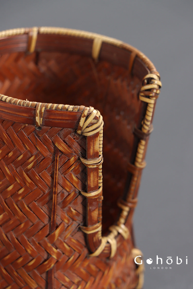 Gohobi Bamboo Woven Tea Cup Holder Basket – Zen Style Tea Set Storage Tube & Chopstick Basket