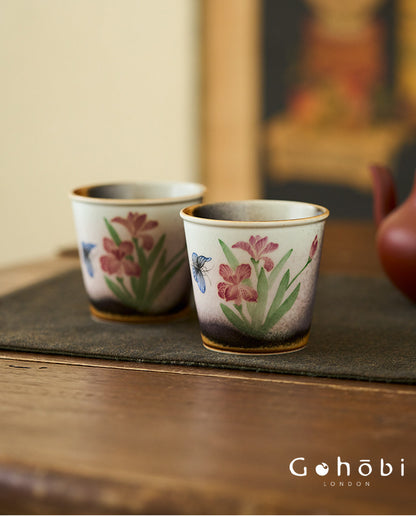 Gohobi Jingdezhen Hand-Painted Iris Teacup – Ceramic Gongfu Tea Master Cup Kiln Glaze