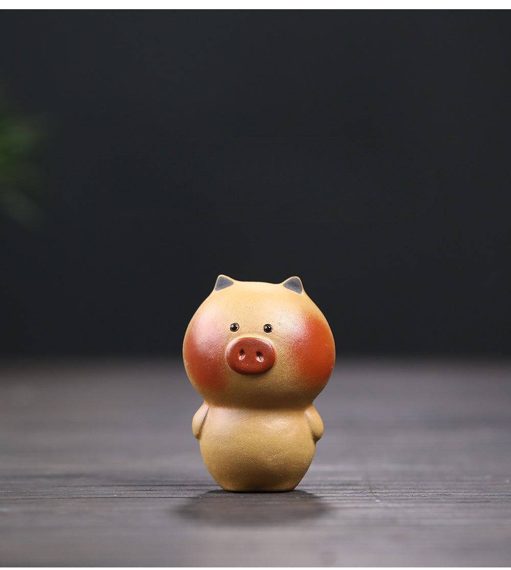 Gohobi Handmade Ceramic YiXing Clay Standing Pig Ornament Tea pet