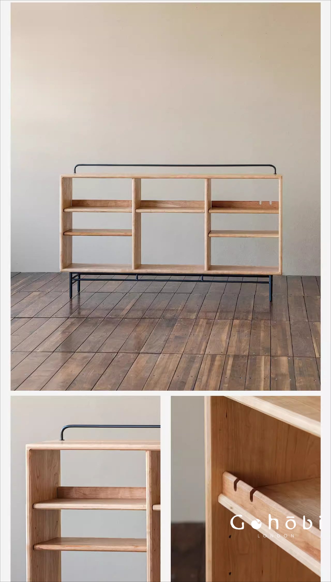 Gohobi Nordic Cherry Wood Solid Wood Bookcase – Handmade Storage Cabinet for Living Room or Study | FSC Certified Furniture