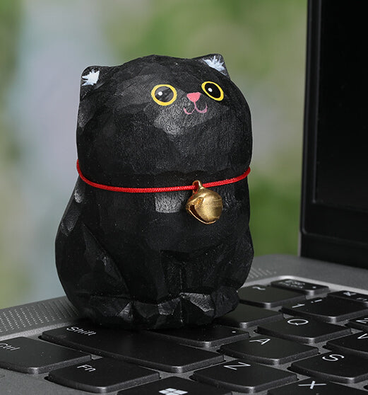 Gohobi Handcrafted Large Wooden Black Cat Ornament