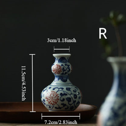 Gohobi Hand-painted Blue and White Porcelain Vase (Red Flowers)