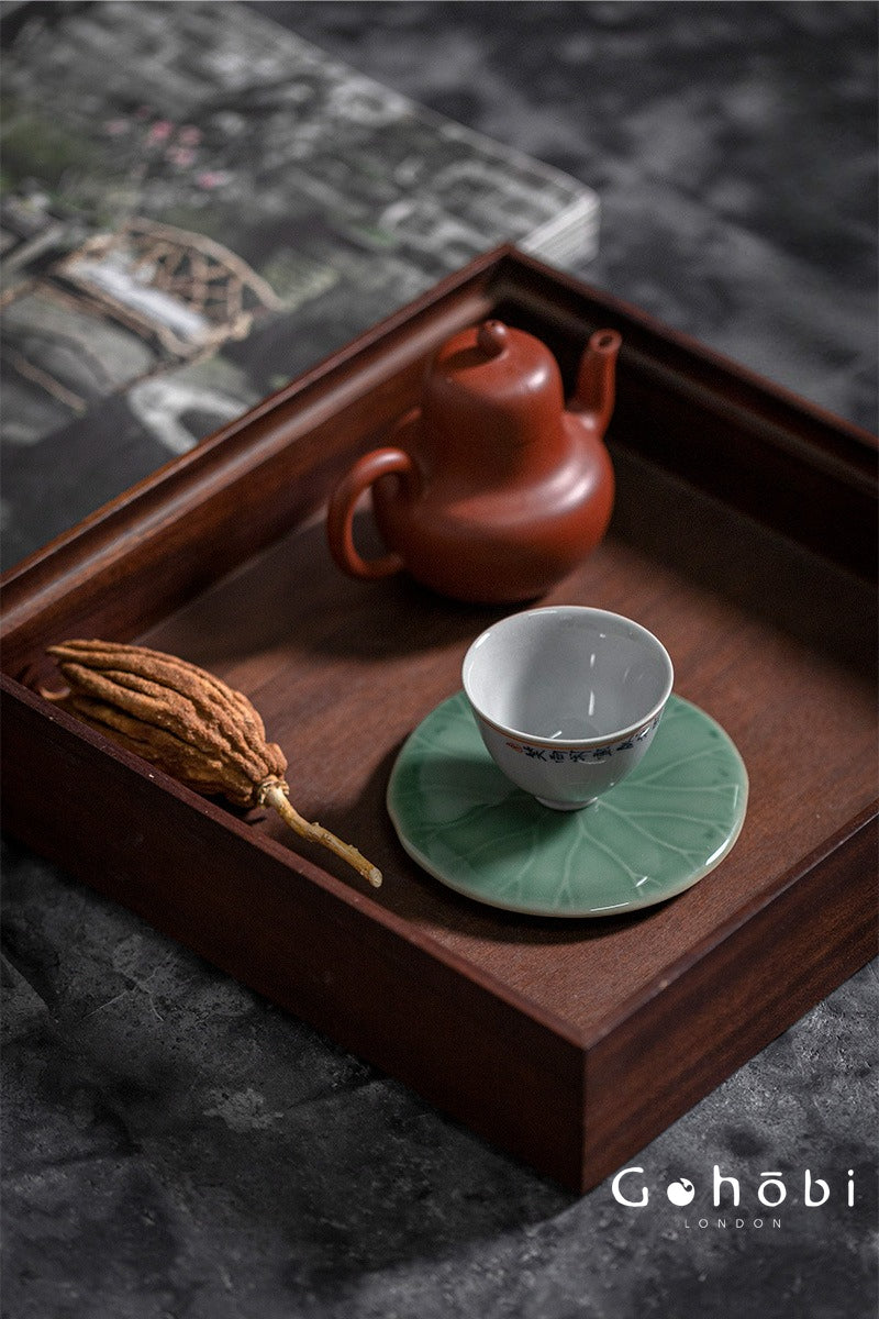 Gohobi Handmade Lotus Leaf Coaster – Ceramic Teacup Holder for Gongfu Tea