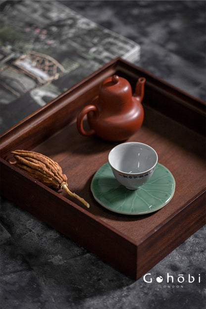 Gohobi Handmade Lotus Leaf Coaster – Ceramic Teacup Holder for Gongfu Tea