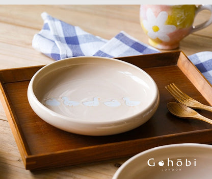 Gohobi White Duck Deep Plate – Cute Ceramic Curry and Dinner Plate [Made in Japan]