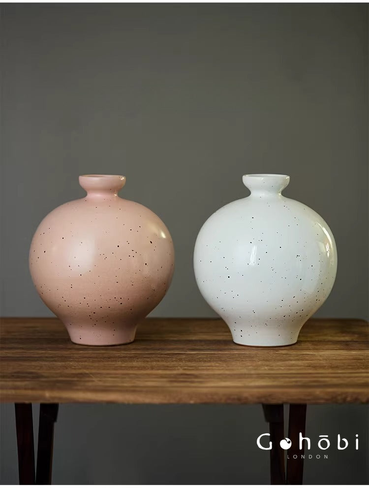 Gohobi Jingdezhen Handmade Ceramic Vase – Coarse Pottery Retro Spherical Flower Vase
