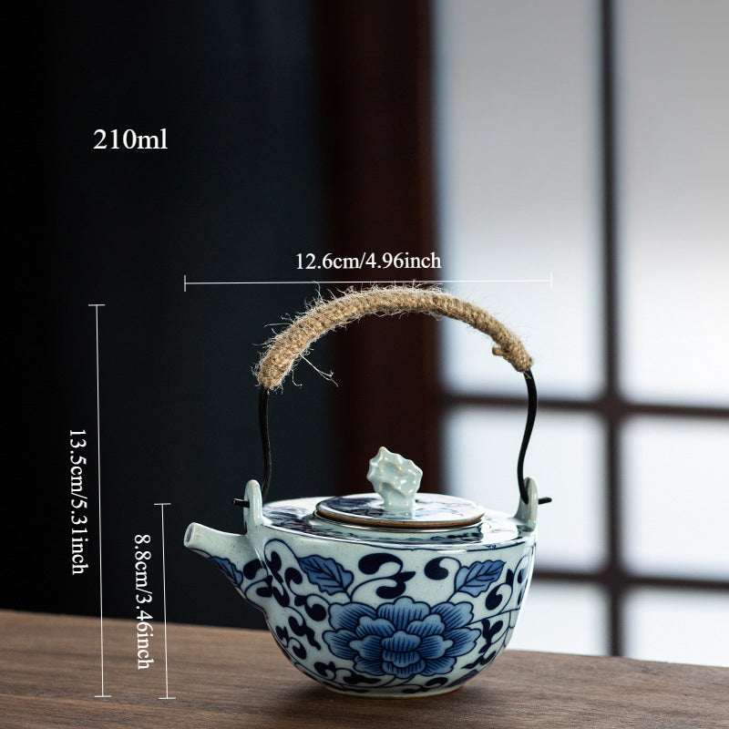 Gohobi Blue and White Porcelain Hemp Rope Handle Teapot