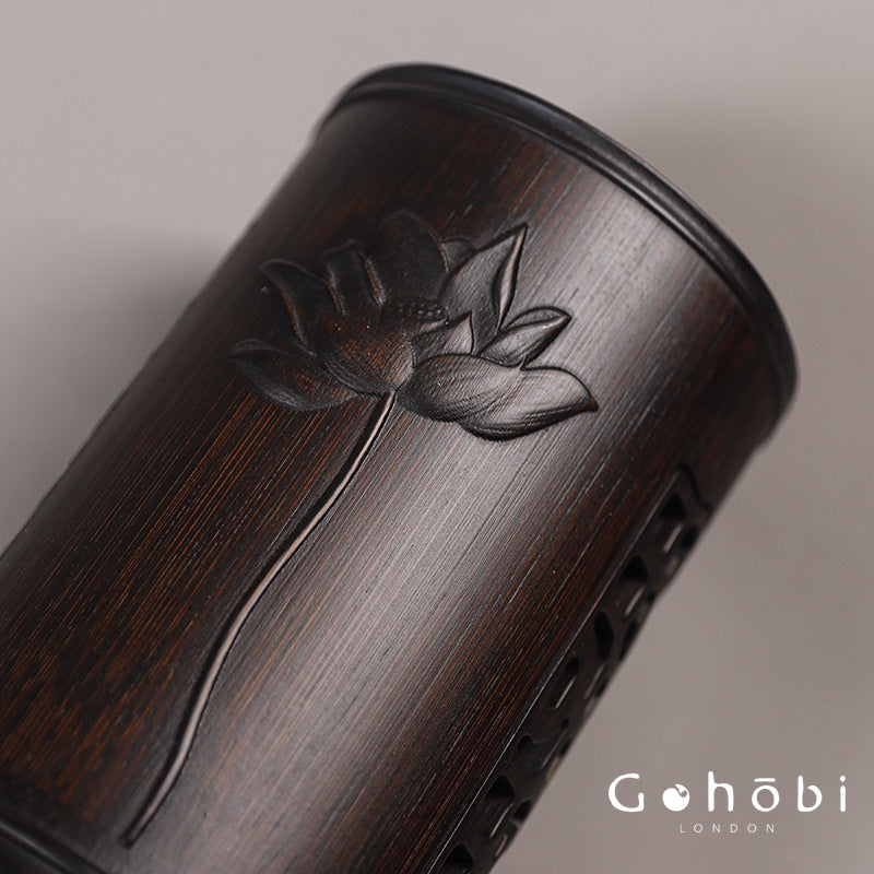 Gohobi Bamboo Woven Tea Cup Holder Basket – Zen Style Tea Set Storage Tube & Chopstick Basket