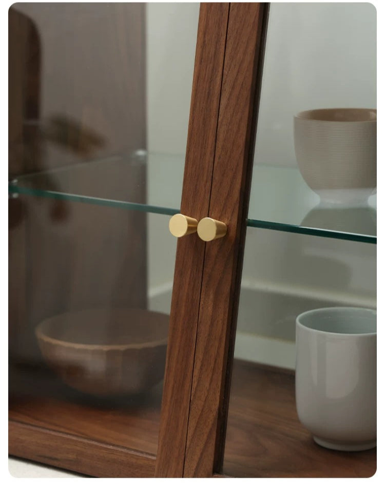 Gohobi Black Walnut Storage Cabinet – Solid Wood Medieval Style Tea and Tableware Cabinet