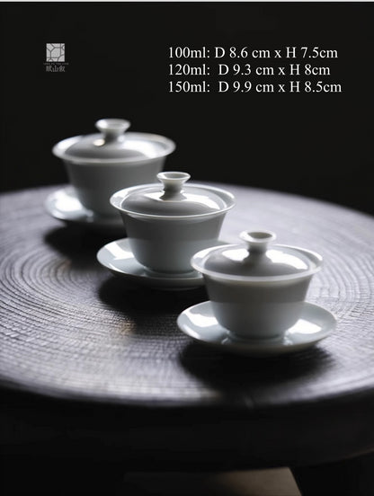 [賦山敘 x Gohobi] Jingdezhen Handmade Tea Testing Jade White Ceramic Gaiwan and Saucer